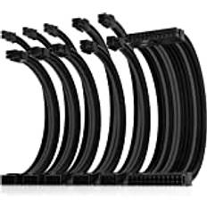 AsiaHorse Uppdatera 16AWG PSU kabelförlängning, PC Sleeved Cable Kit för GPU/CPU, strömförsörjning datorkabelförlängningar med kabelkammar, 24PIN/(6+2) PIN/(4+4) PIN, 30CM, Svart+Grå