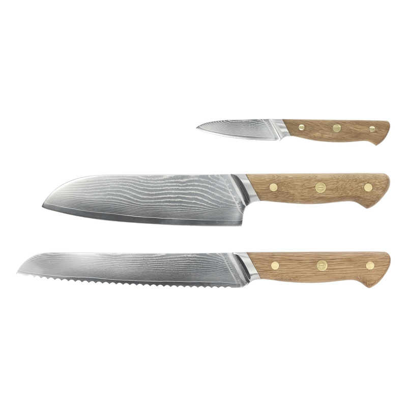 Pillivuyt Gourmet Douron Knivset 3 delar - Ek - Ek/Damaskusstål