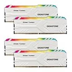 【RGB DDR4 RAM】GIGASTONE Game TURBO 64GB Kit (4x16GB) DDR4 3200MHz PC4-25600 CL16-18-40 Intel XMP 2.0 AMD Ryzen 1,35V UDIMM 288 Pin obuffrad icke-ECC högpresterande spelskrivbordsminne – vit