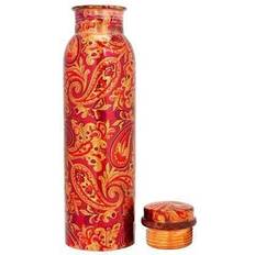 Kopparvattenflaska i 100 % ren koppar för resenärer, skarvfri, läckagesäker, Ayurveda-hälsofördelar, snygg kopparflaska, 900 ml (design 09)