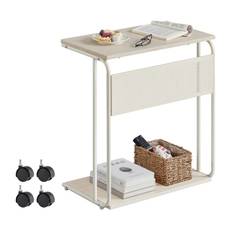 Sidobord C-format 55×34×66 cm Beige Spånskiva & Stål Med Hjul Förvaring Krokar Multifunktionell