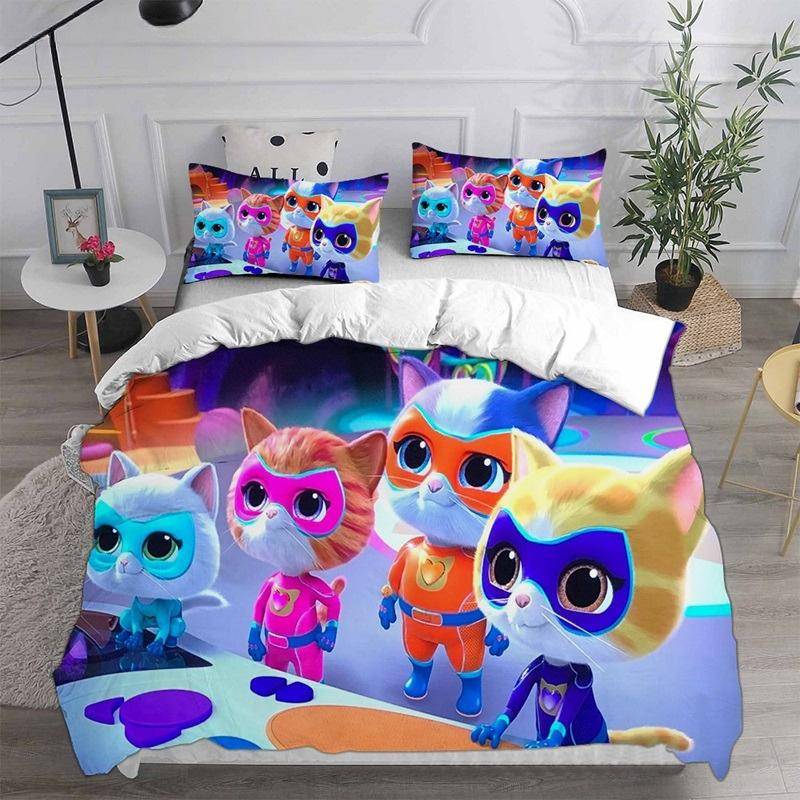 Anime Super Kitties Sängkläder Täcke Överkast Påslakan Örngott 2-3 Delar Set Barn Vuxen Storlek Hemtextilier 264x228cm 3pcs