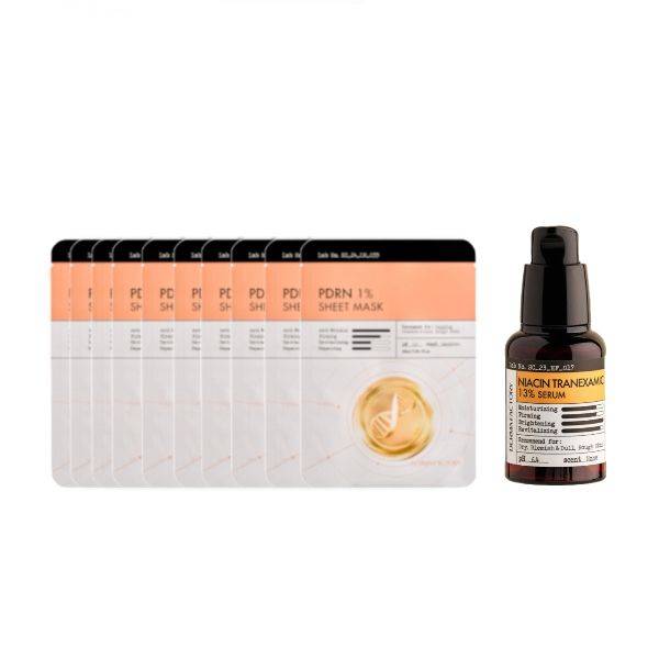 DERMA FACTORY - Niacin Tranexamic 13% Serum - 30ml (1ea) & PDRN 1% Sheet Mask - 10pcs Set - black