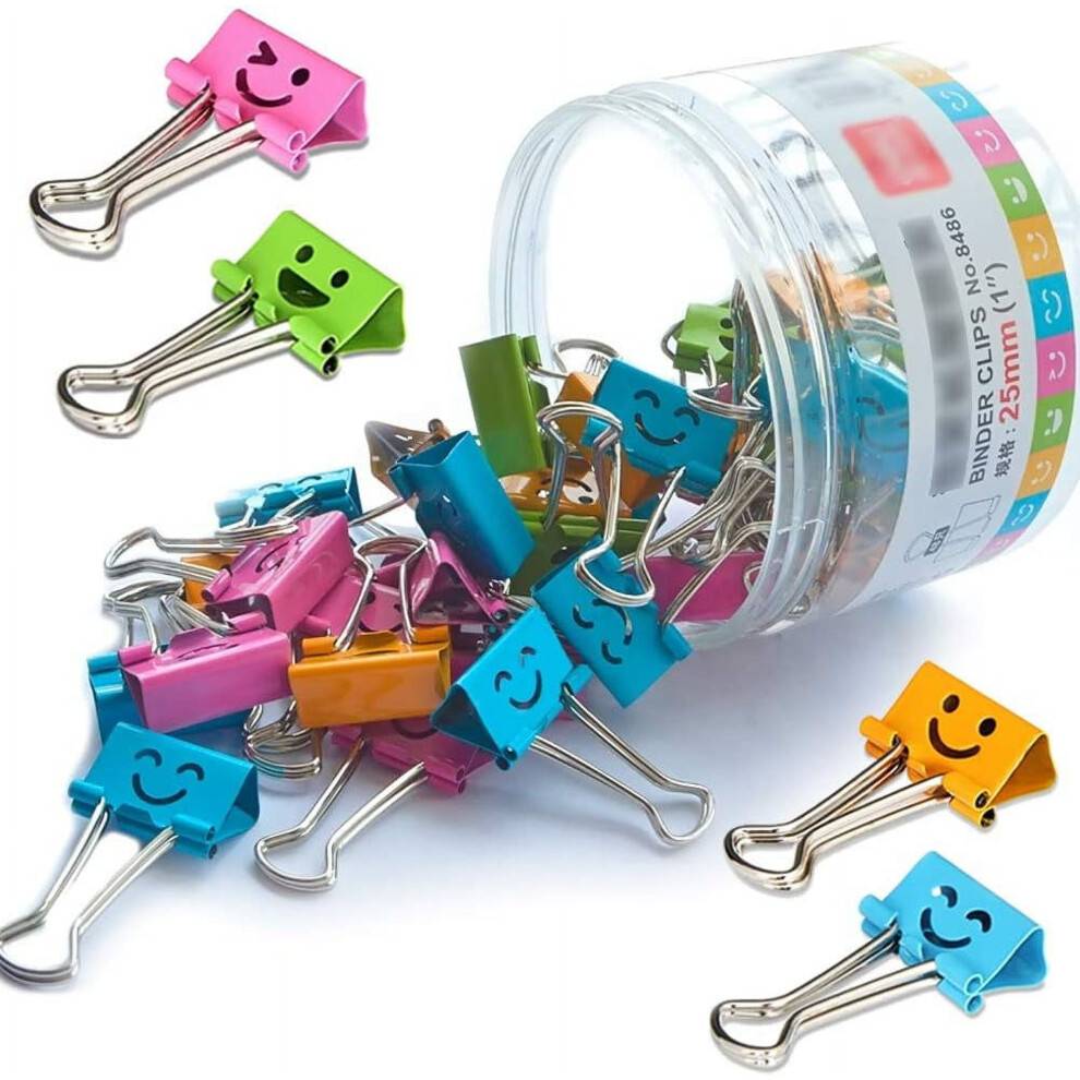 Papirclips, papirclips, papirklemmer med farvet sødt hult smilende ansigt, 40-pak små clips i assorterede farver til kontor og køkken (0,75 tommer)