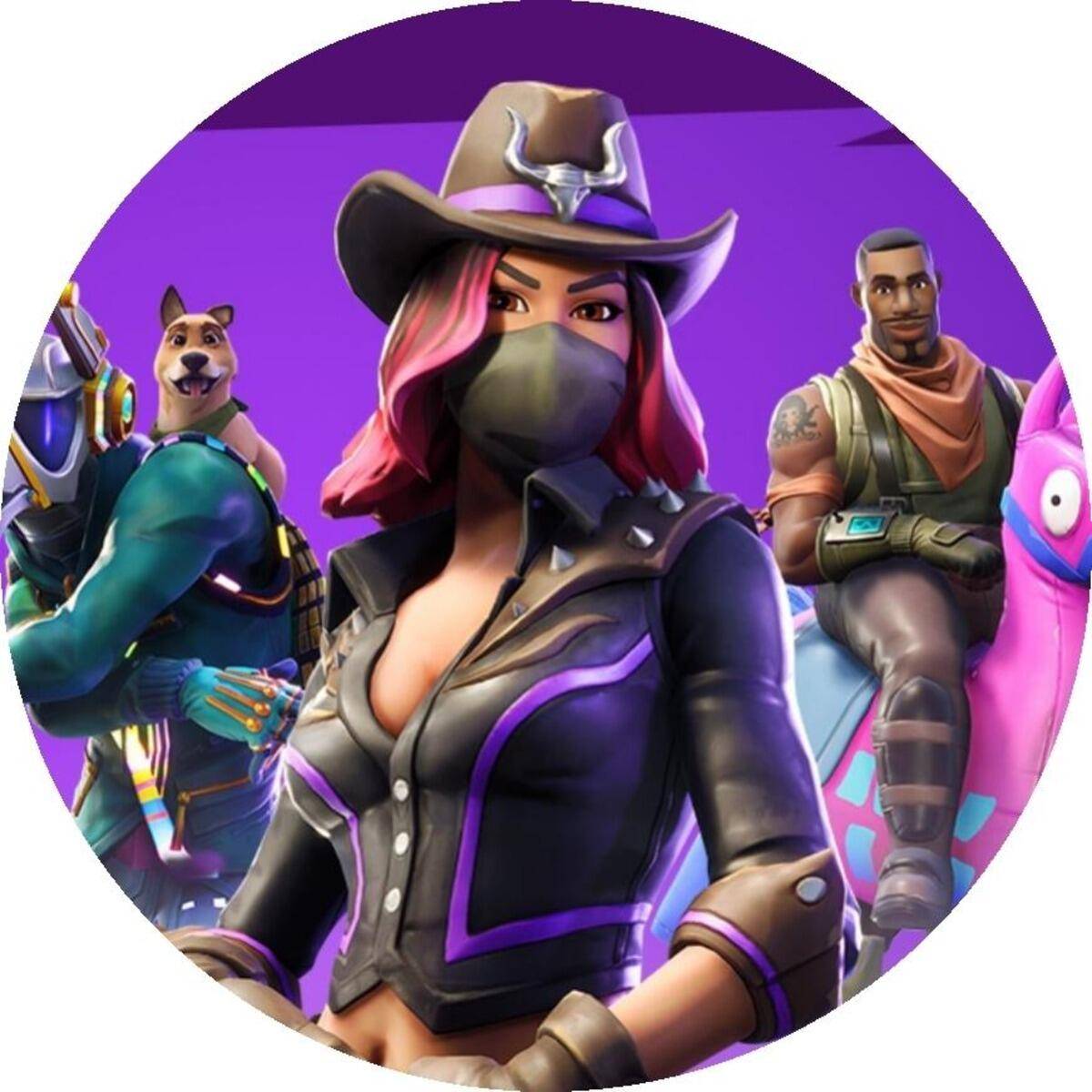 Fortnite kageprint med maskeret cowgirl og heltehold Ø2–28 cm - 3 cm - 48 stk