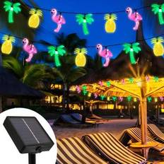 Curyidy Sommarljusslinga med tropiska festdekorationer, Hawaiianska ljusslingor, 20 LED-lampor Flamingo Ananas Palmträd Solcellsljusslinga, Utomhus St (20 LED-lampor solcellslampor)