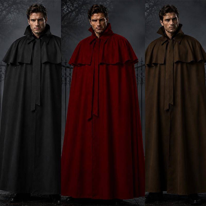 Medeltida Gotisk Lång Kappan Kostym Halloween Cosplay Vampyrfest Scenföreställning Unisex Vuxen cm röd