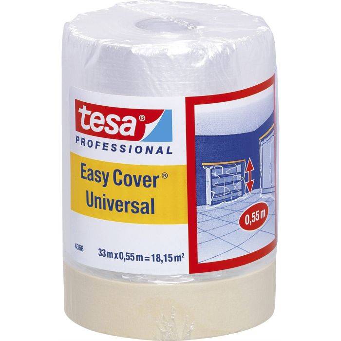 Tesa 4368 2-i-1 afdækningsplast med malertape 33 m. x 550 mm..