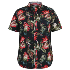 Sort kortærmet skjorte med flerfarvet Hawaii print (TALL) - D555