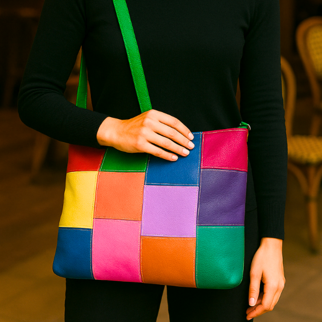 Style Quebec i ny smuk lys multifarve (kun ét stk. på lager). Superfed og flot shopper til skulder og crossbody.