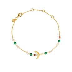 ByBiehl Summer Moon armbånd i forgyldt med rød og grøn agat samt pink jade