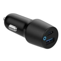 eSTUFF INFINITE - Bilstrømsadapter - 38 Watt - 3 A - Apple Fast Charge, PD 2.0, QC 3.0 - 2 output-stikforbindelser (USB Type A, 24 pin USB-C) - sort