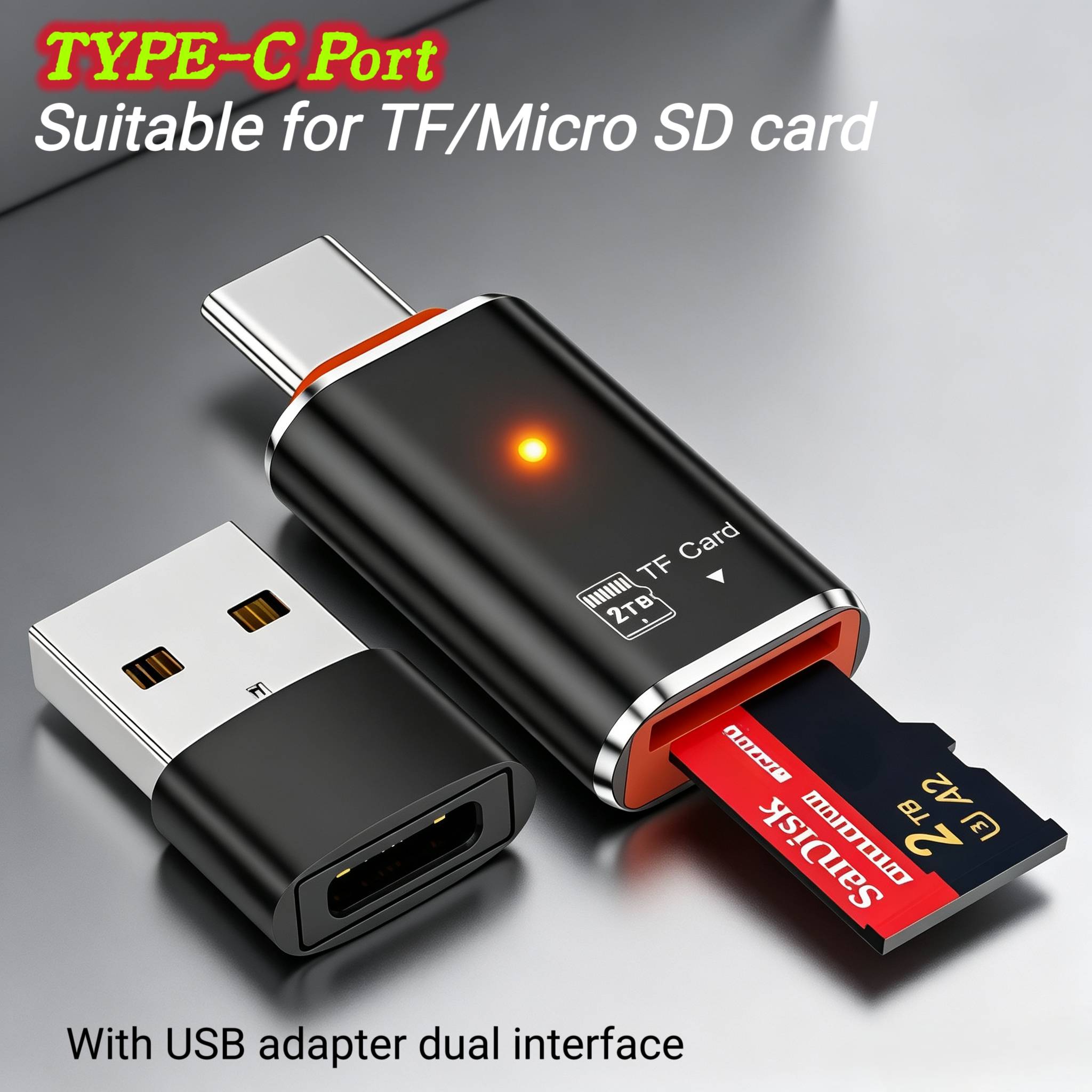 SD TF Card Reader Type C Card Reader Adapter with USB Dual Interface Data Transfer Supports up to 2TB Compatible with iPhone PC