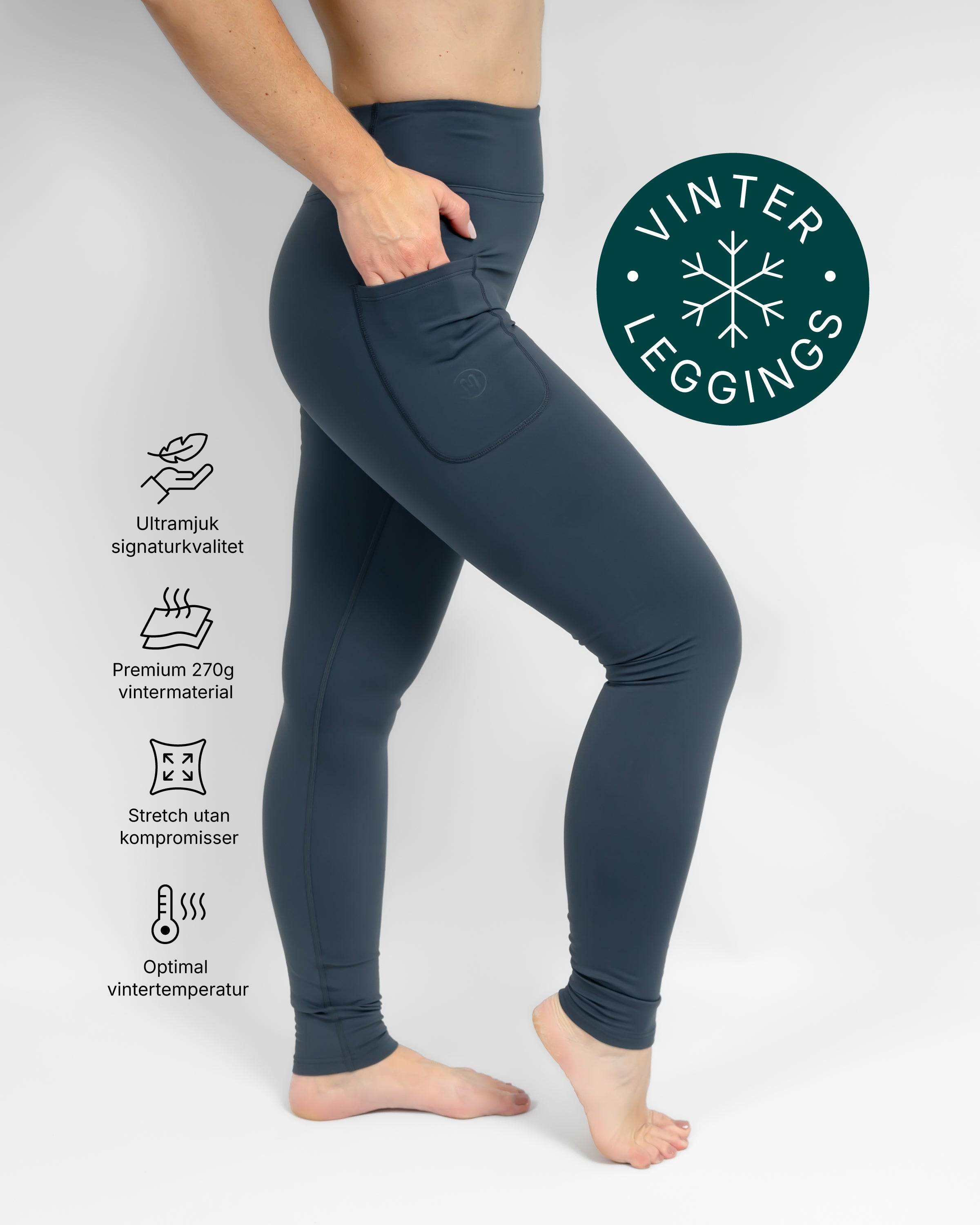 Aya Dusty Blue Tight Fit Winter Leggings, S