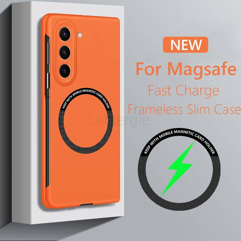 Ramlös magnetisk för Magsafe Slim Fodral för Samsung Galaxy Z Fold5 Fold4 Fold3 Fold 3 4 5 5G Trådlös laddning Stötsäker matt hårt bakstycke svart