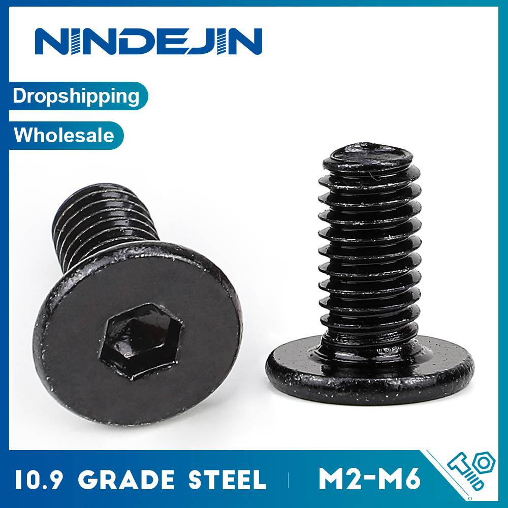 Hexagon Allen Ultra Thin Flat Head Bolt 10.9 Grade Black Plated Steel M2 M3 M4 M5 M6 M8 Hex Socket Ultra Thin Wafer Head Screw