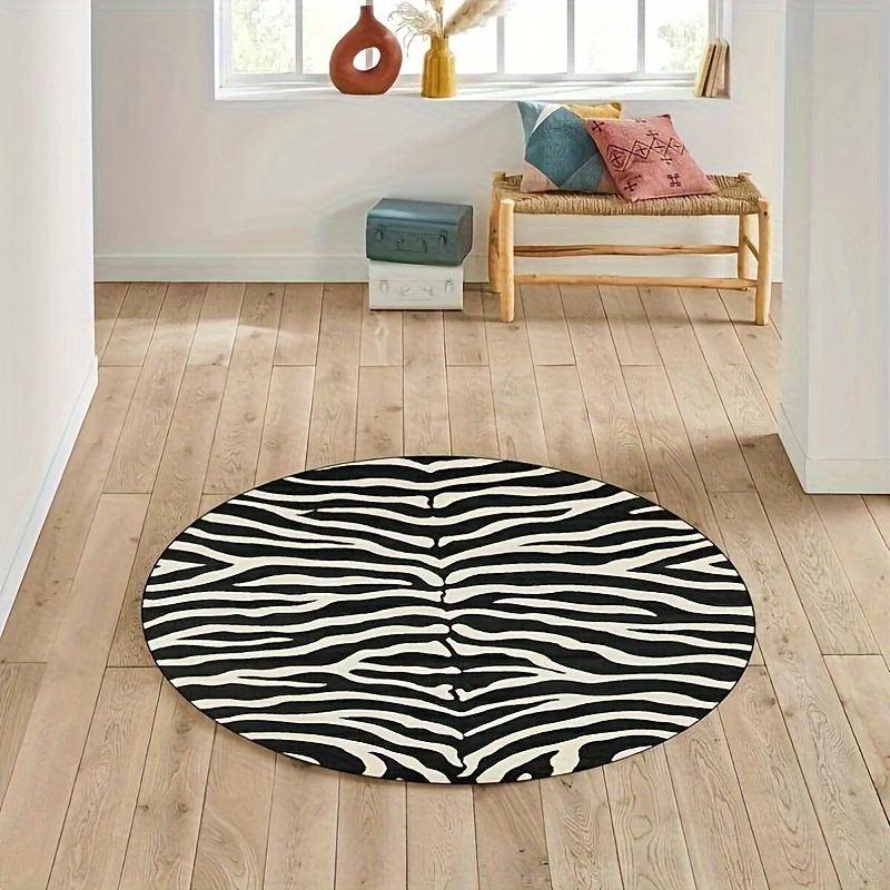 Zebra Mönster Rund Matta Mjuk Halkfri Fläckbeständig Golvmatta Vardagsrum Kök Inredning Inomhus Hemma Matta