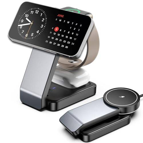 Induktionsladdare, magnetisk laddare 3 i 1 Apple för mag-Safe iPhone 15 14 13 Pro Max, trådlös laddare för iwatch 9 Ultra 8, trådlös laddare för Airpods Pro 3/2 med ljus