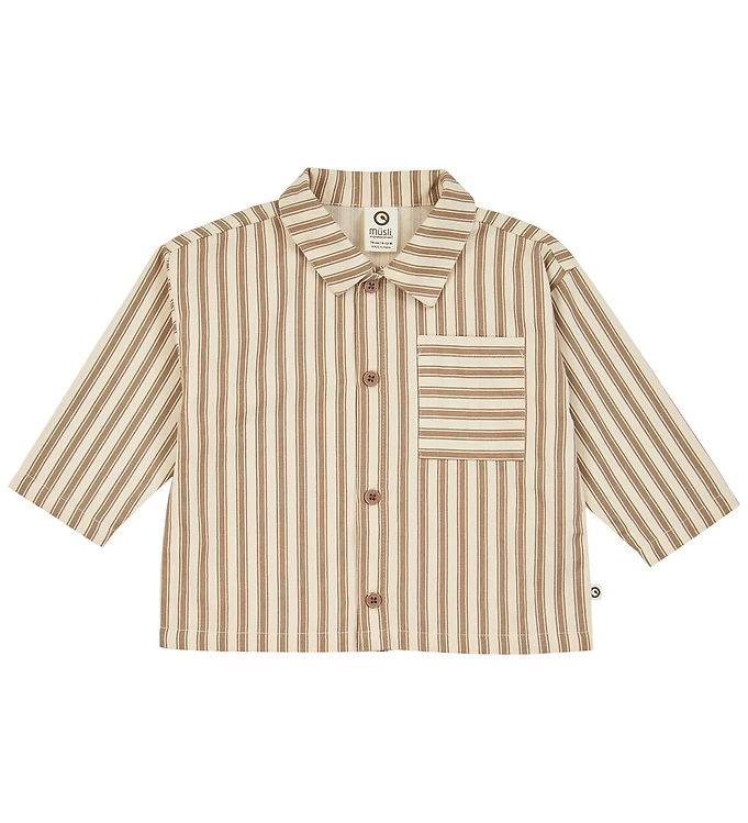 Müsli Skjorta l/ä- Baby - Vävd Stripe - Oak/Valnöt - Müsli - 2 år (92) - Skjorta