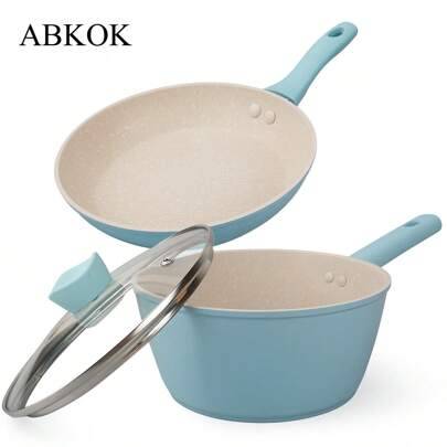 1/2 st 18 cm stekpanna och kastrullset med non-stick-beläggning - platsbesparande design, lämplig för singlar och par, individuella kastruller och kok - Blå (Multi-size)
