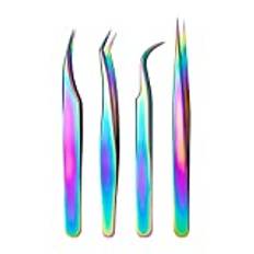 4st Colorful Eyelash Eyebrow Pickor Rostfritt Stål Straight Elbow Eyelash Extension Tool Tool Tool För Beauty Salon Home