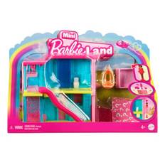 Barbie Mini BarbieLand Puppenhaus-Sets, Mini-Traumvilla mit Überraschung, ca. 4 cm große Barbie-Puppe, Möbel und Zubehörteile plus Aufzug und Pool, 4 Jahre+, HYF46