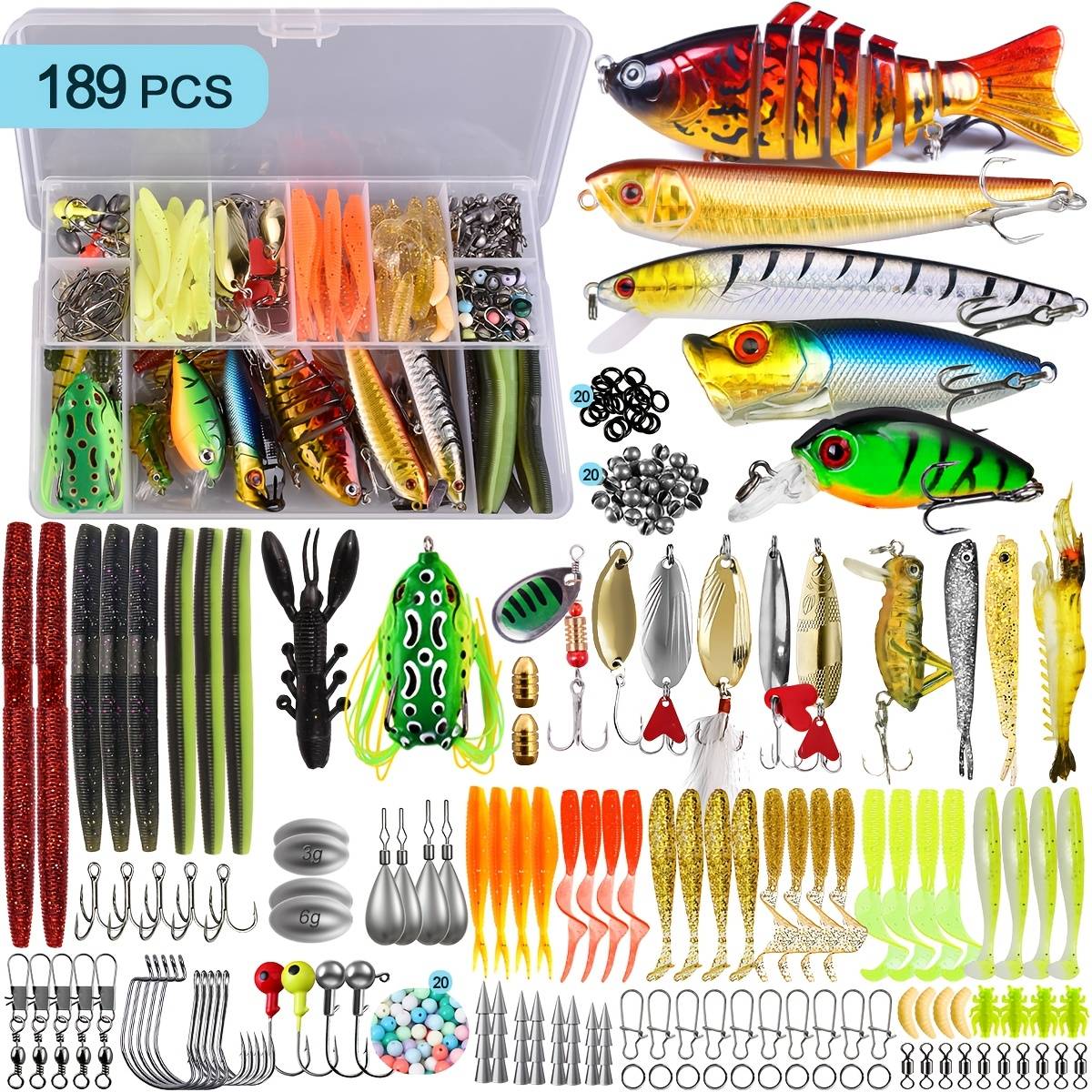 66/95/103/189/372pcs Fishing Lures Kit For Freshwater Bait Tackle Kit For Trout Salmon Fishing Tackle Box Fishing Additions Including Spoon Lures Soft Plastic Worms Gifts For Men