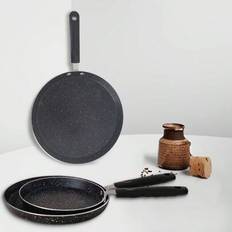 Svart Maifan Stone non-stick pannkakspanna, aluminiumlegering dubbelbottnad, tjock, med handtag, lämplig för stekning, crepes, induktionshäll, gasspis (10,24 tum/26 cm,8,66 tum/22 cm,7,09 tum/18 cm)