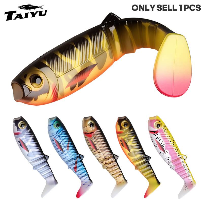 TAIYU 3pcs 7.5cm 6g 3D Multi-Jointed T-Tail PVC Soft Fishing Lure, Legendary Spanish Artificial Bait