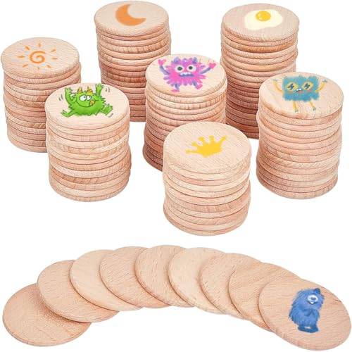 NBEADS 100 st bitar i bokträ, 3,8 cm obehandlade träcirklar runda skivor träutskärningar ornament för gör-det-själv hantverk målning bröllop och heminredning