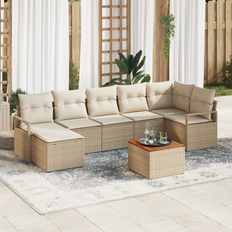 vidaXL 8 Stykker Havens Sofa Sæt med Puder Beige Poly Rattan Akacia&&vidaXL 2-Personers Havens Sofa med Opbevaring & Puder Beige Poly Rattan