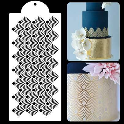 1 st PET Feather Edge Cake Decorating Stencil - Vitt (En-Storlek)