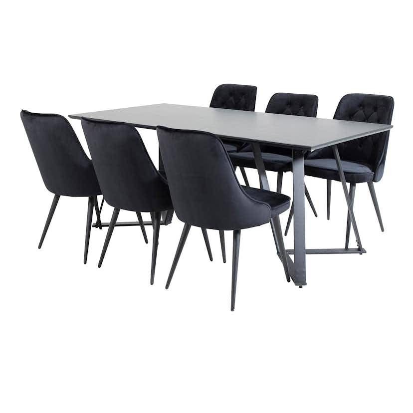 Marina Table - Black top /Velvet Chair - Black / Black_6