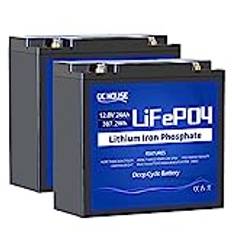 DCHOUSE 2 stycken 12V 30Ah LiFePO4 batteri, litiumbatteri, uppladdningsbart med 3 000 gånger djupcykel och BMS-skydd för signal, rullstol, solar, marin, husbil, gaffeltruckar och golfbilar