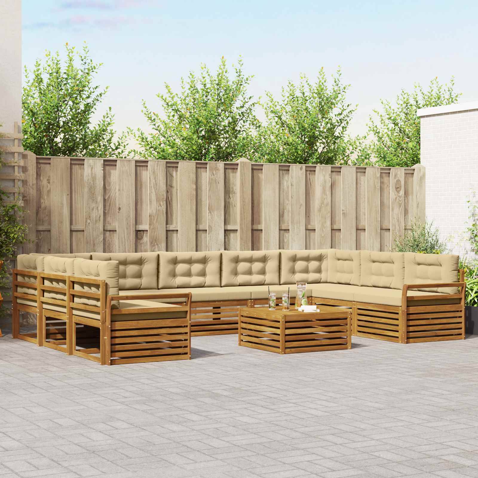 vidaXL Soffgrupper 10 pcs Naturlig och Beige Massivt Akaciaträ