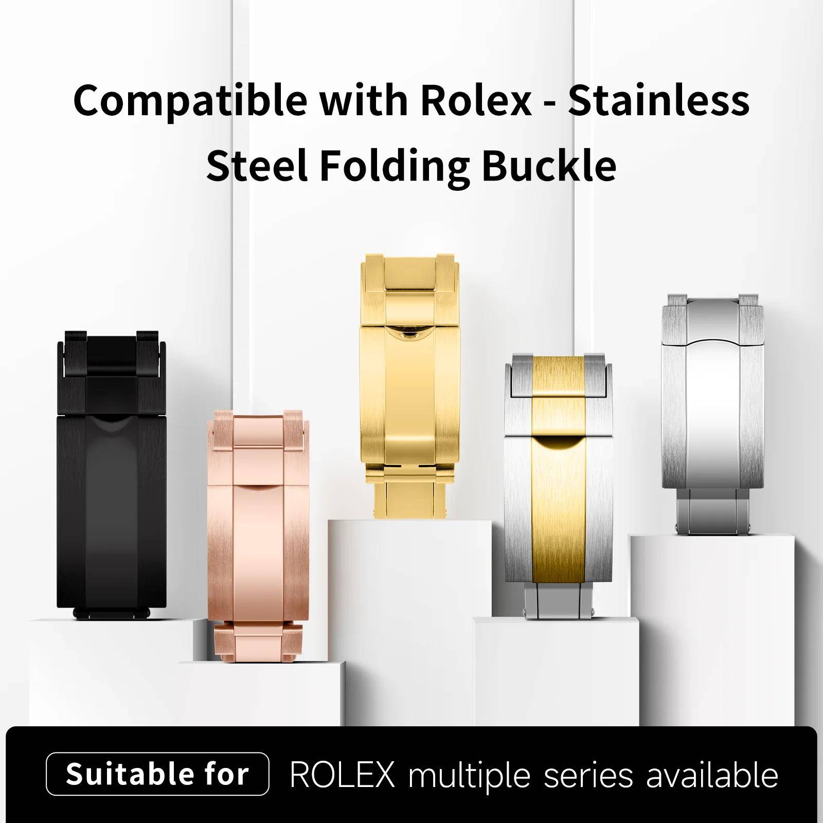 6x9 9x9mm 316L Rostfritt Stål Glidande Fjäderlås Vikbar Spänne För Rolex Spänne Submariner Daytona GMT Armband Utfällbart Spänne beige