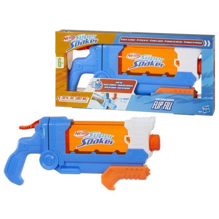 Nerf Super Soaker Flip Fill, Pistolet à eau avec 4 styles de jet, remplissage rapide, capacité de 887 mL d'eau, jouets dès 6 ans ren