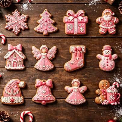 24 st rosa julgransprydnader för upphängning, rosa pepparkaksgubbe-julgranshängande prydnad, jultema med jultomte, lämplig för julgransdekoration, jul