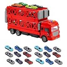 Transporter Car Toy, Carrier Truck Toy, 2-Layer Truck Toy, Foldable Transport Carrier, Car Race Track Playset, Ejection Race Track, Light and Sound Truck, Transport Carrier Set, for Holiday