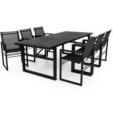 Brafab Vevi spisebordsæt Sort/sort 6 lænestole & bord 230x95 cm