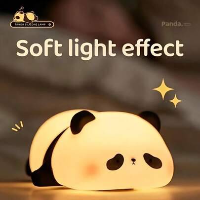 Panda silikonlampa, Panda Clap nattlampa, sänglampa för sovrummet, USB-laddningsbar, 3 ljusstyrkenivåer, timer, automatisk avstängning, födelsedagspre (1 m)