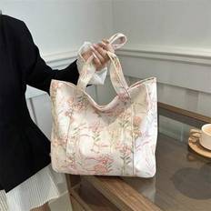 Flowers And PlantsWomen's Fashion Floral Print Large Capacity Tote Bag, Sewing Craft Shoulder Bag, Fabric Handbag, Suitable For Teen Girls, Female Col - Pink