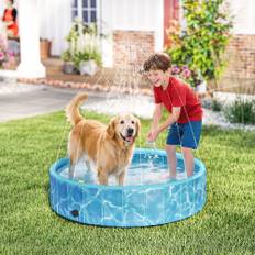 Hundepool Sammenklappelig soppebassin med springvand og vandpudedesign Ø120 x 30 cm Skridsikkert hundebadekar Swimmingpool til hunde og katte