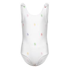 RALPH LAUREN KIDS Polo Pony One-Piece Swimsuit |White |142-147
