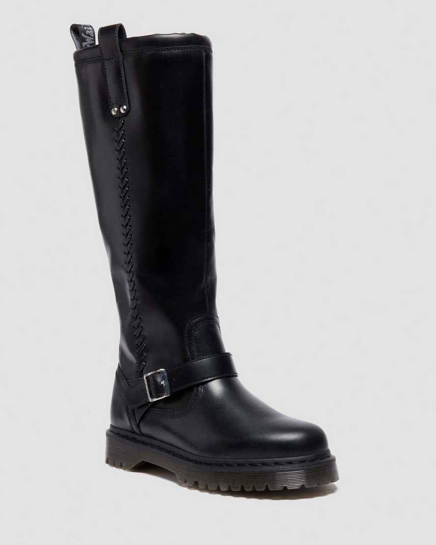 Dr. Martens Anistone Kniehohe Orleans Leder Biker Stiefel in Schwarz, Größe: 37