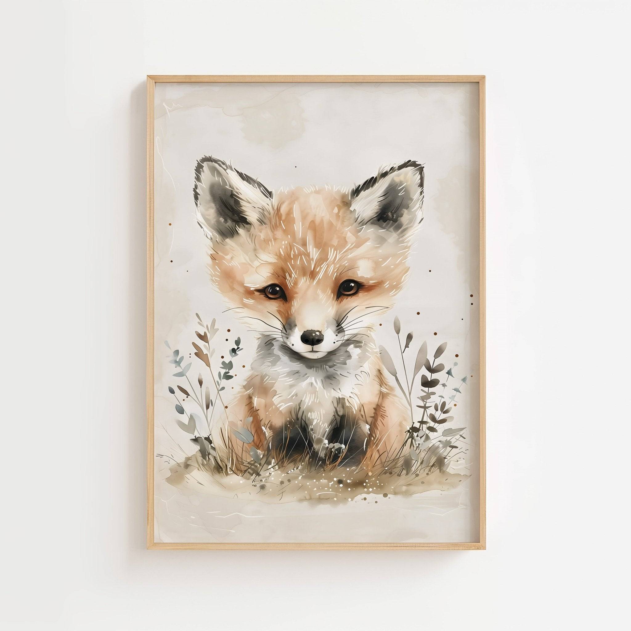 Rävposter-50x70 cm / 20x28″ / Med ram / Svart