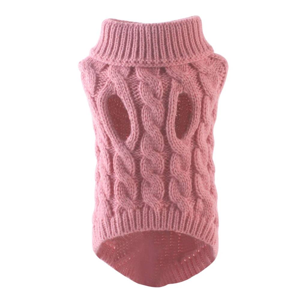 Turtleneck Knitted Dog Sweater for Small Dogs - Dark Pink / M (M)