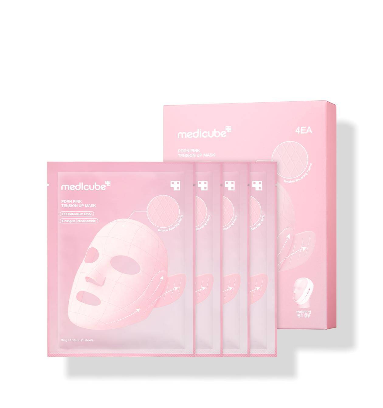 MEDICUBE PDRN Rosa Lyft Upp Mask Set (4 ark + V-Line Up Band 1 st) white