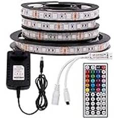 XUNATA LED Remslampor, 12V RGB 5050 60Leds/m LED Strip Dimmbara Light Band Själv Självhäftande LED-ljus Bar (Vattentät IP65, 3M)