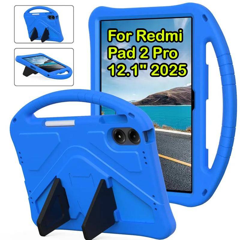 Barnfodral för surfplatta i EVA-material, stötsäkert, för Redmi Pad 2 Pro 12.1tum 11  2025, med hårt stativ för Xiaomi Poco Pad 8 7 6 5 Pro 11.2 viole